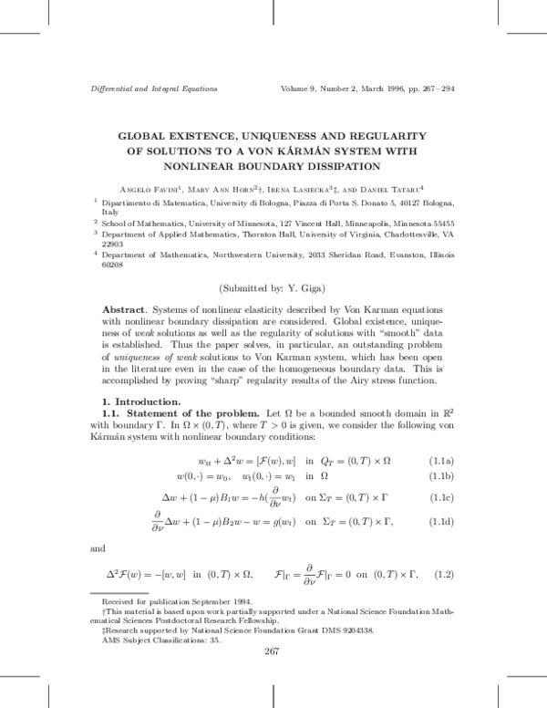 (PDF) Global existence, uniqueness and regularity of solutions to a von ...