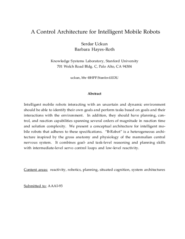 (PDF) A Control Architecture for Intelligent Mobile Robots