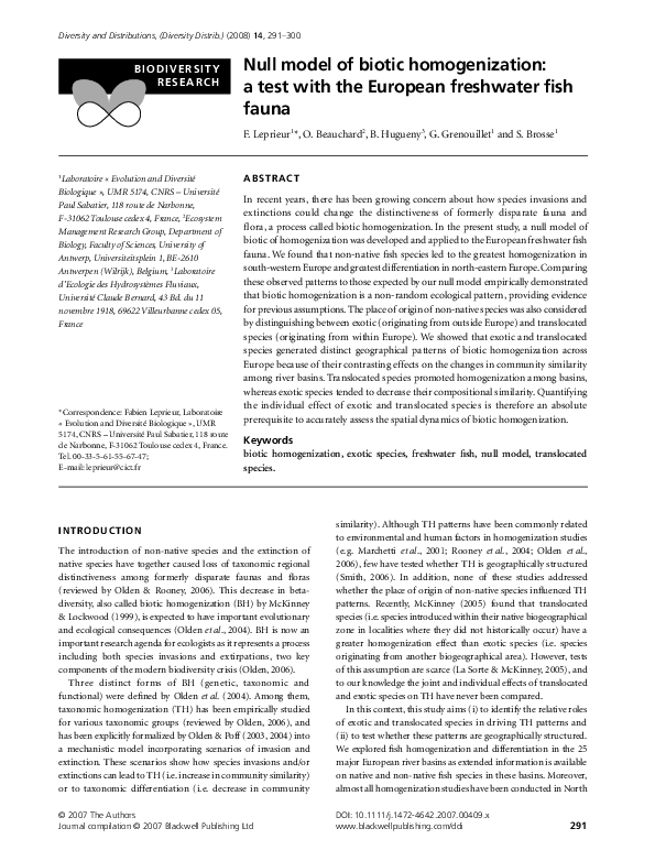 (PDF) Null model of biotic homogenization: a test with the European ...