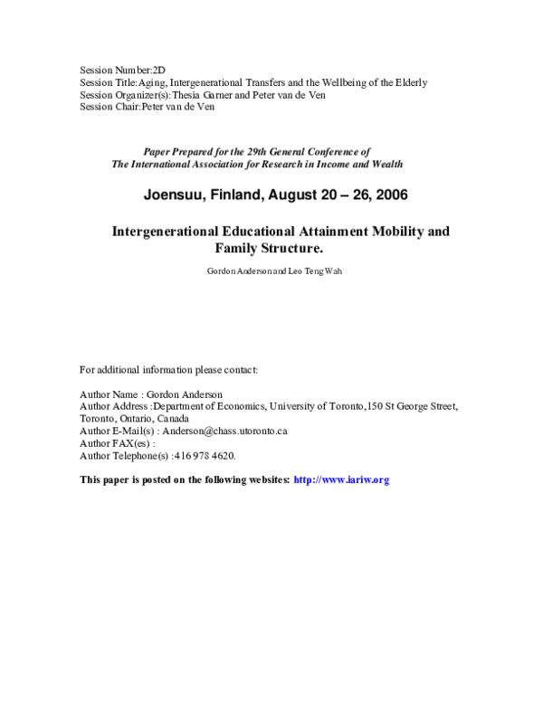 (PDF) Intergenerational Educational Attainment Mobility and Family ...