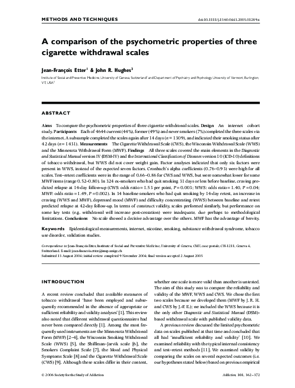 (PDF) A comparison of the psychometric properties of three cigarette ...