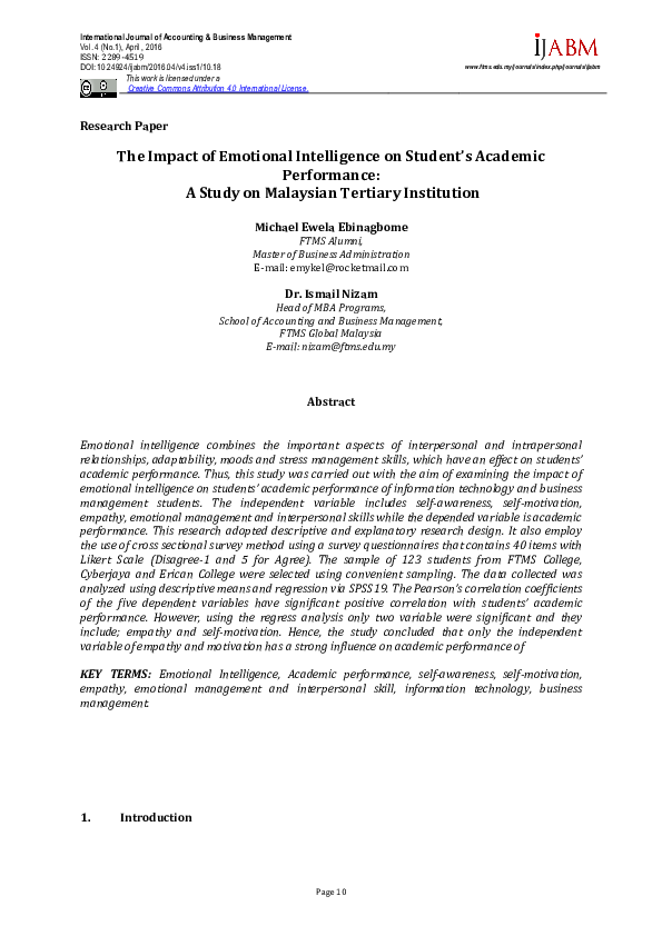 (PDF) The Impact of Emotional Intelligence on Student’s Academic ...