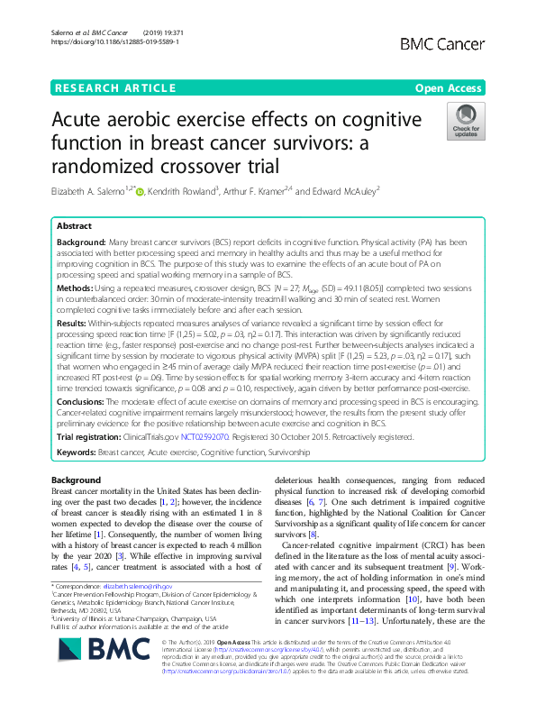 (PDF) Acute aerobic exercise effects on cognitive function in breast ...
