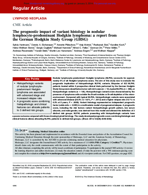 (PDF) The prognostic impact of variant histology in nodular lymphocyte ...