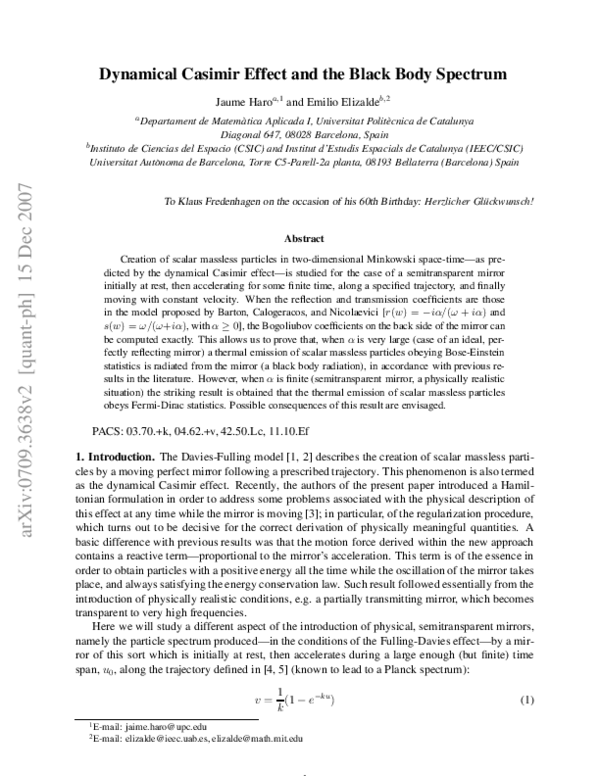 (PDF) Dynamical Casimir effect and the black body spectrum