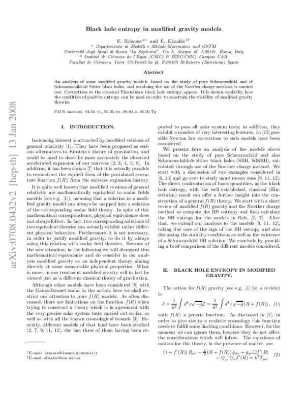 Pdf Black Hole Entropy In Modified Gravity Models Pdf Black Hole Entropy In Modified Gravity Models