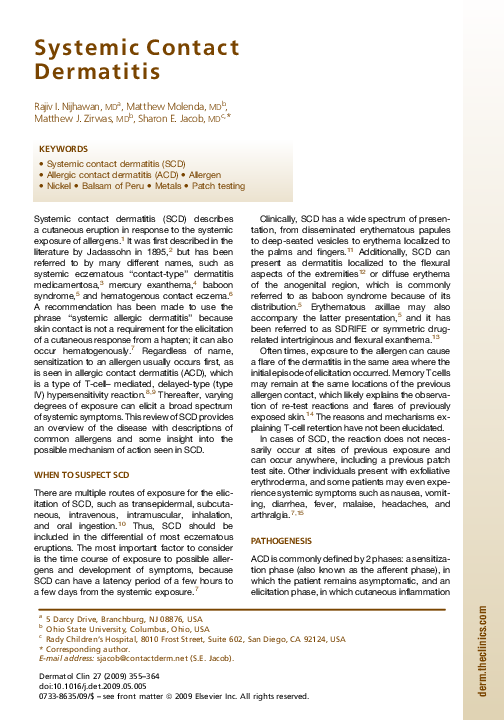 (PDF) Systemic Contact Dermatitis