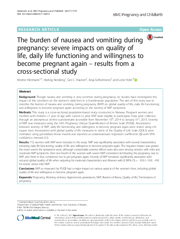(PDF) The burden of nausea and vomiting during pregnancy: severe ...