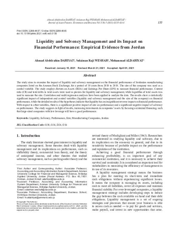 (PDF) Liquidity and Solvency Management and its Impact on Financial ...