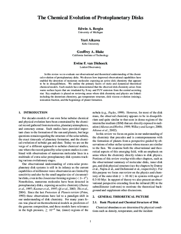 (PDF) The chemical evolution of protoplanetary disks