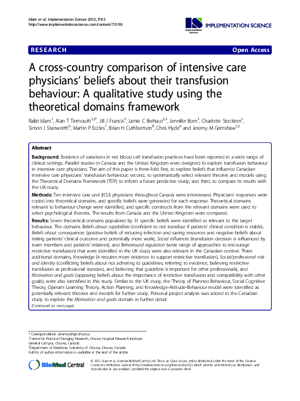 (PDF) A crosscountry comparison of intensive care physicians’ beliefs