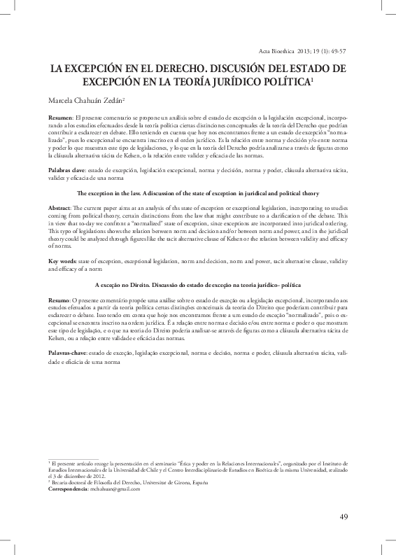 (PDF) The exception in the law: A discussion of the state of exception ...