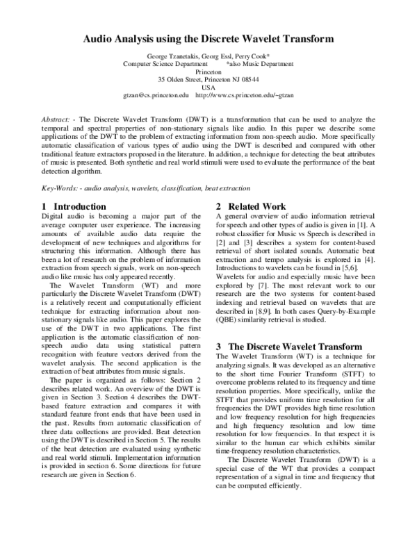 (PDF) Audio analysis using the discrete wavelet transform