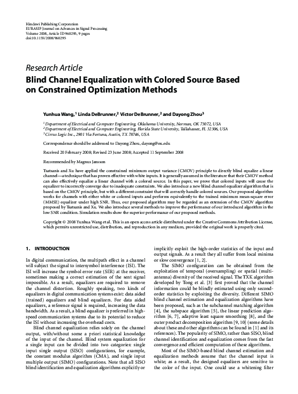 (PDF) Blind Channel Equalization with Colored Source Based on ...