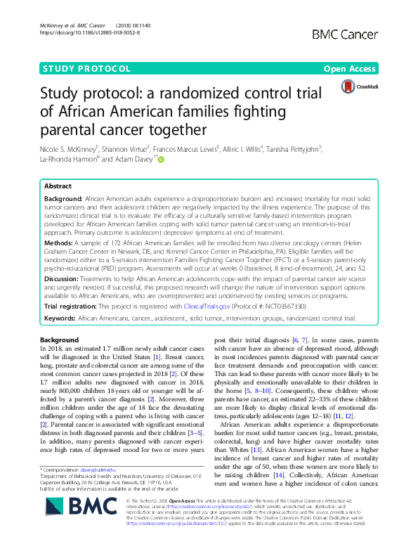 (PDF) Study protocol: a randomized control trial of African American ...