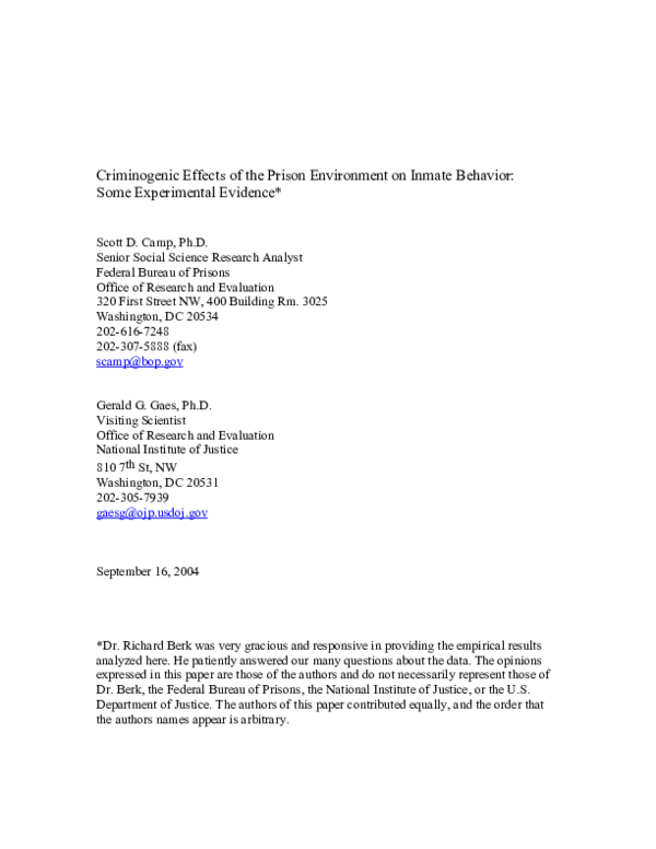 (PDF) Criminogenic Effects of the Prison Environment on Inmate Behavior ...