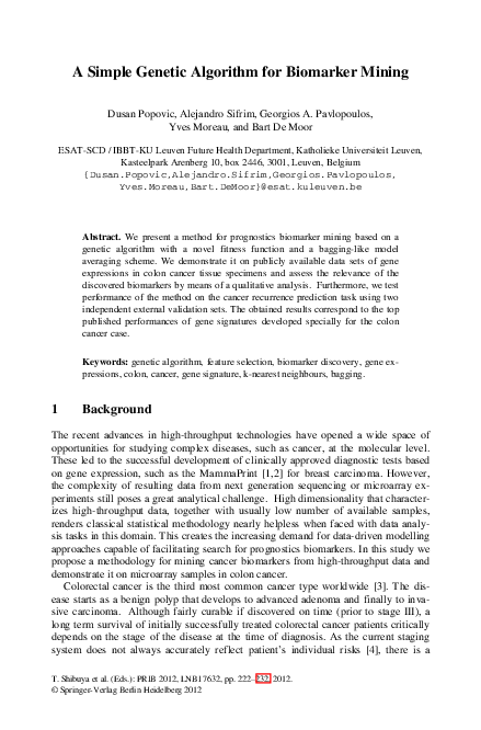 (PDF) A Simple Genetic Algorithm for Biomarker Mining