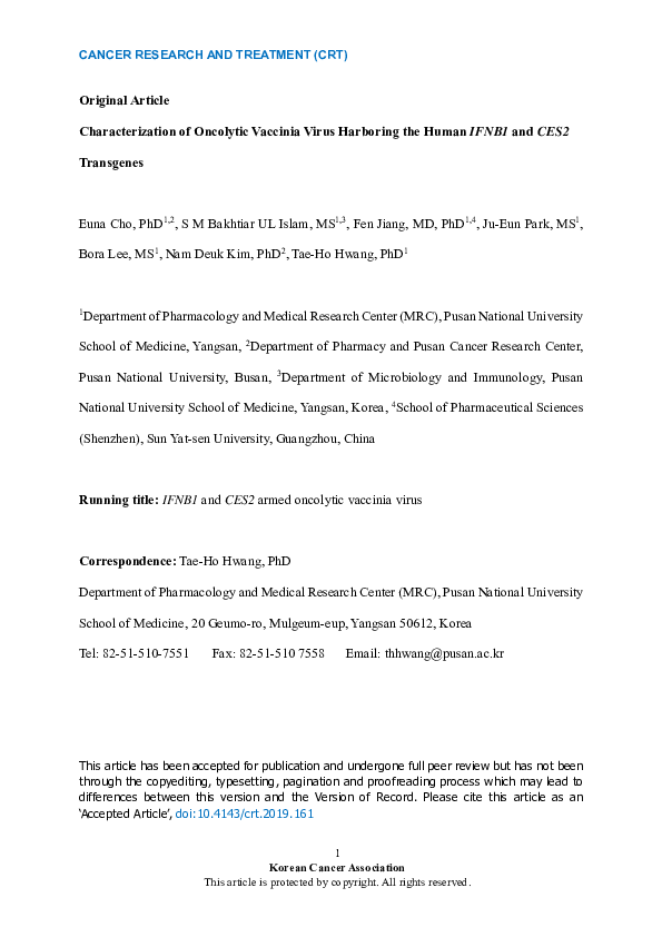 (PDF) Characterization of Oncolytic Vaccinia Virus Harboring the Human ...