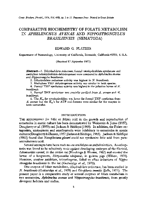 (PDF) Comparative biochemistry of folate metabolism in Aphelenchus ...