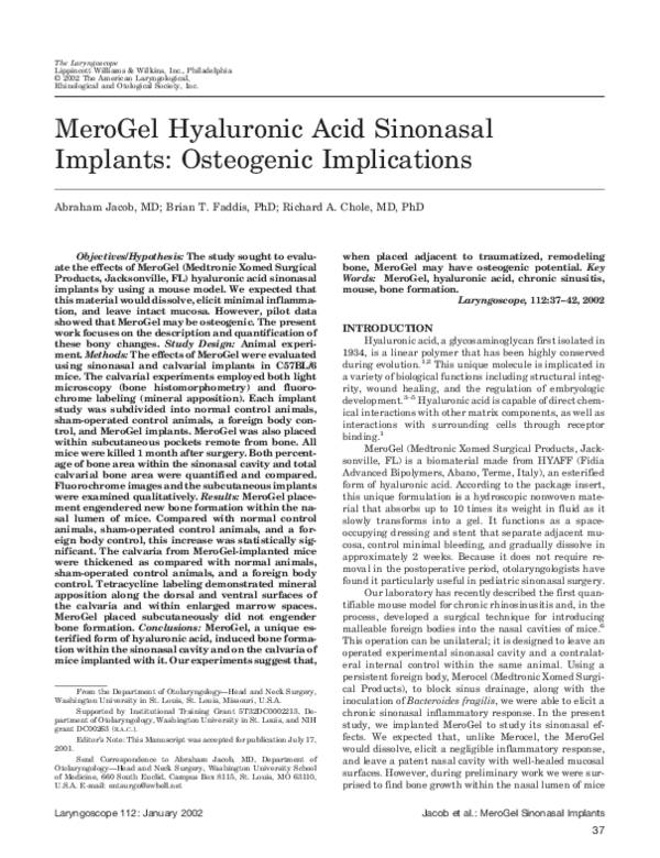 (PDF) MeroGel Hyaluronic Acid Sinonasal Implants: Osteogenic Implications