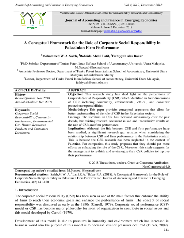 (PDF) A Conceptual Framework for the Role of Corporate Social ...
