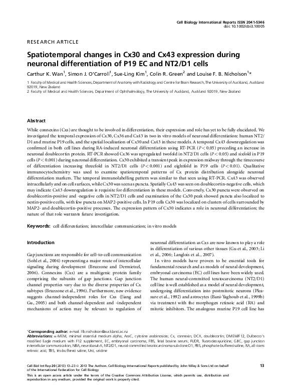 (PDF) Spatiotemporal changes in Cx30 and Cx43 expression during ...