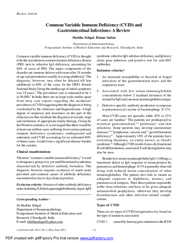 (PDF) Common Variable Immune Deficiency (CVID) and Gastrointestinal ...