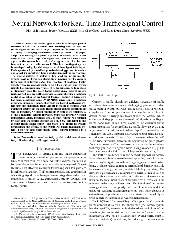 (PDF) Neural Networks for Real-Time Traffic Signal Control