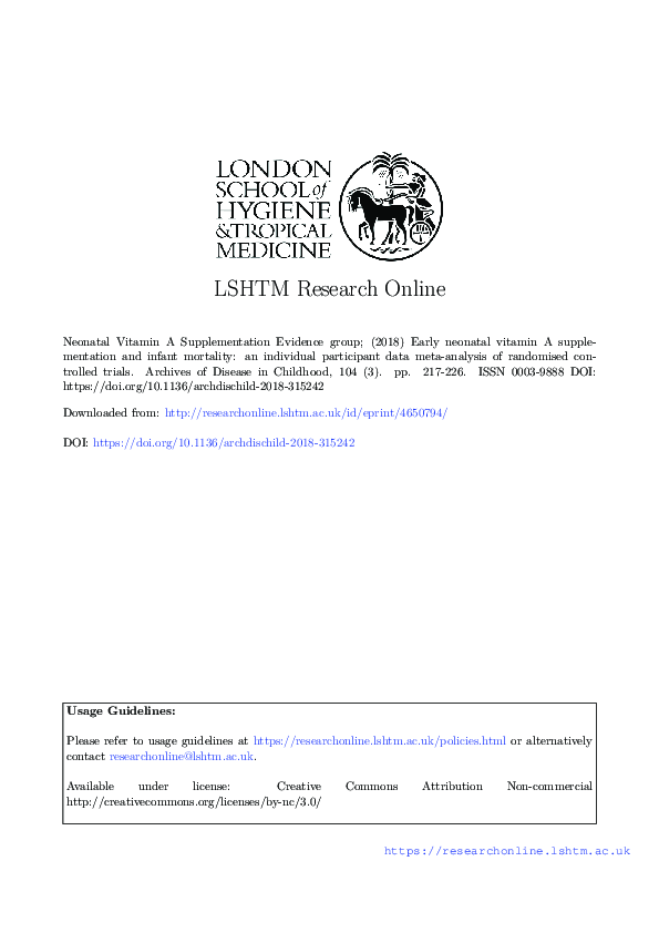 (PDF) Early neonatal vitamin A supplementation and infant mortality: an ...