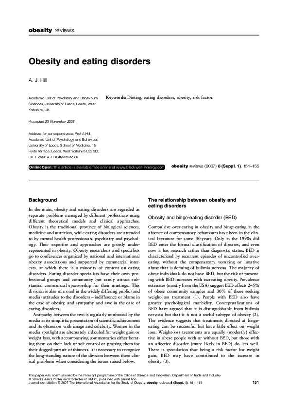 (PDF) Obesity and eating disorders