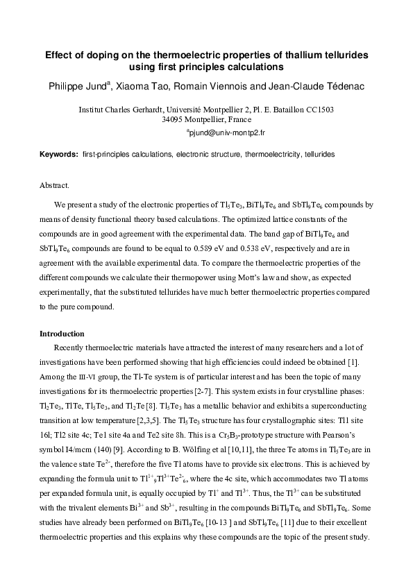 (PDF) Effect of Doping on the Thermoelectric Properties of Thallium ...