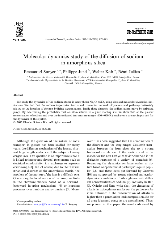 (PDF) Molecular dynamics study of the diffusion of sodium in amorphous ...