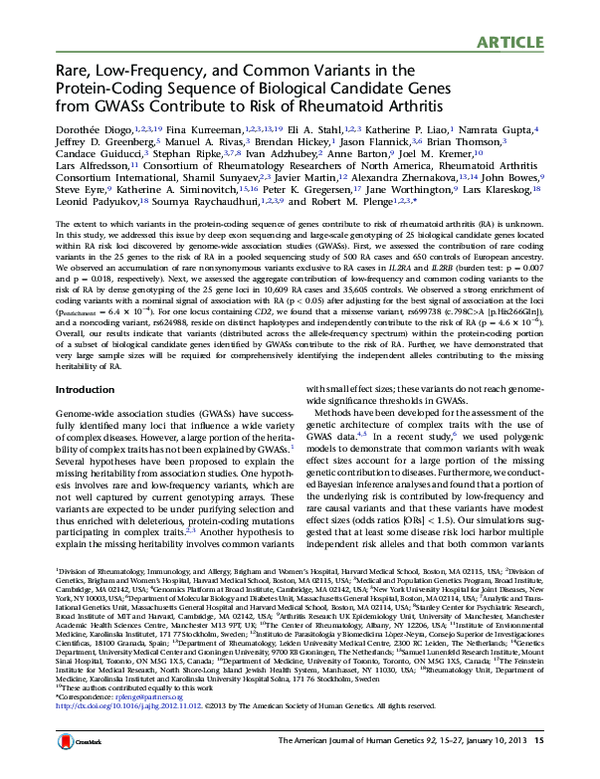 (PDF) Rare, Low-Frequency, and Common Variants in the Protein-Coding ...