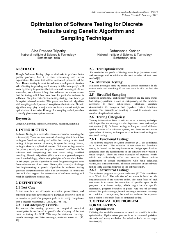 (PDF) Optimization of Software Testing for Discrete Testsuite using ...