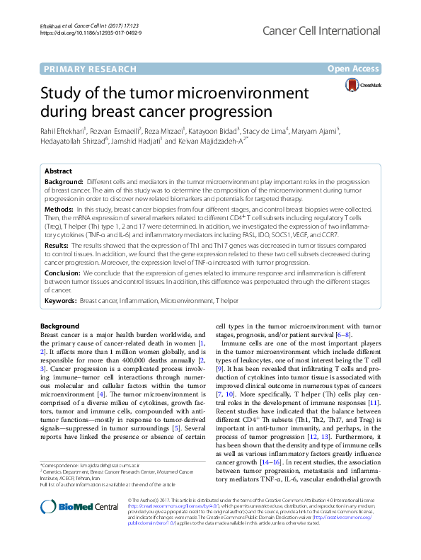 (PDF) Study of the tumor microenvironment during breast cancer progression