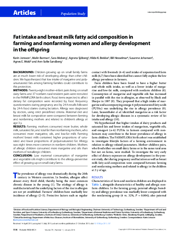 (PDF) Fat intake and breast milk fatty acid composition in farming and