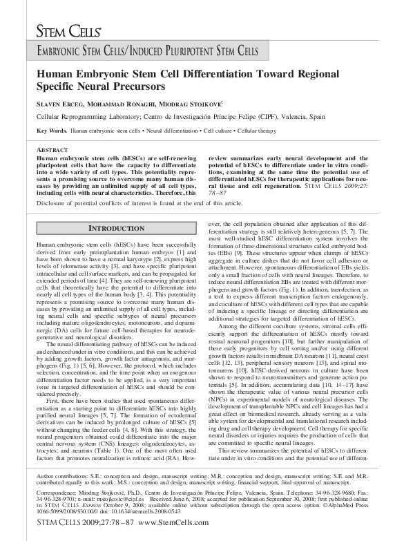 (PDF) Human Embryonic Stem Cell Differentiation Toward Regional ...