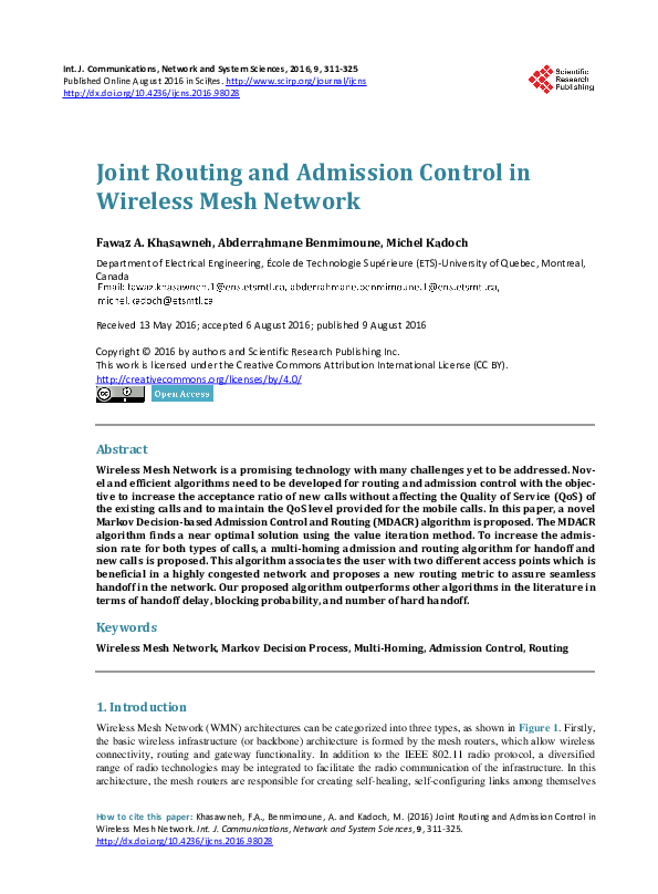 (PDF) Joint Routing and Admission Control in Wireless Mesh Network