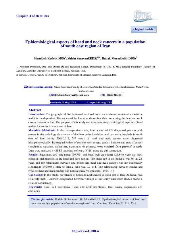 (PDF) Epidemiological aspects of head and neck cancers in a population ...
