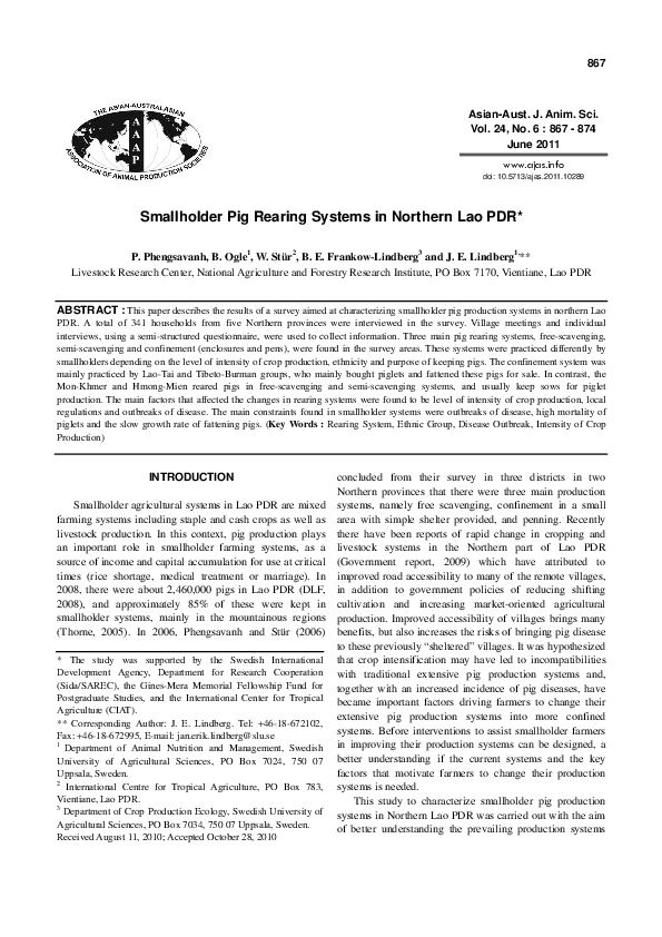 (PDF) Smallholder pig rearing systems in northern Lao PDR
