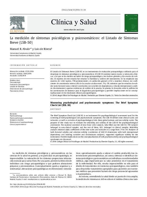 (PDF) La medición de síntomas psicológicos y psicosomáticos: el Listado ...