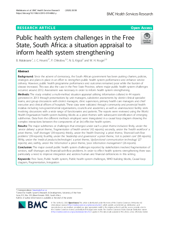 (PDF) Public health system challenges in the Free State, South Africa ...