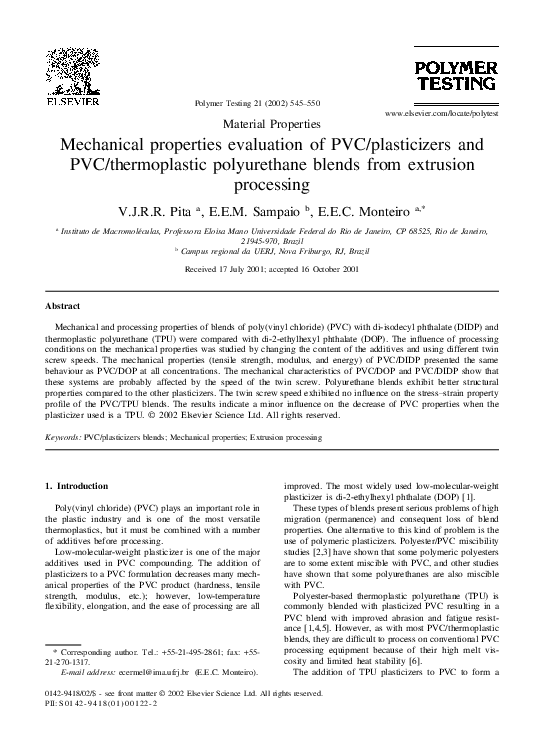(PDF) Mechanical properties evaluation of PVC/plasticizers and PVC ...