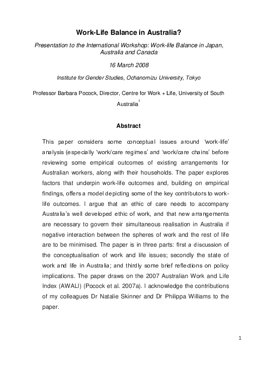 (PDF) Work-Life Balance in Australia?
