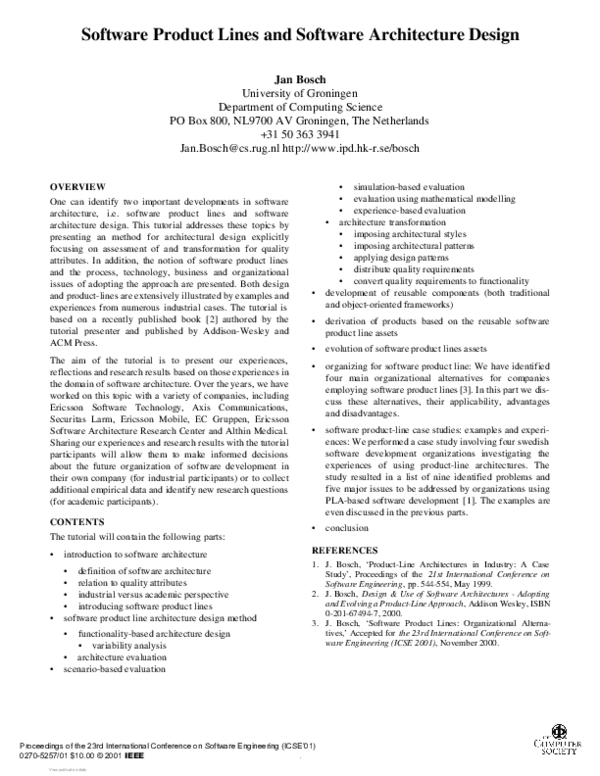 (PDF) Software product lines and software architecture design