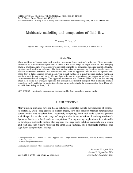 (PDF) Multiscale modelling and computation of fluid flow
