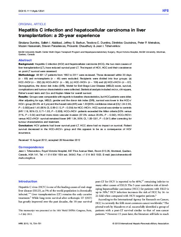 (PDF) Hepatitis C infection and hepatocellular carcinoma in liver ...