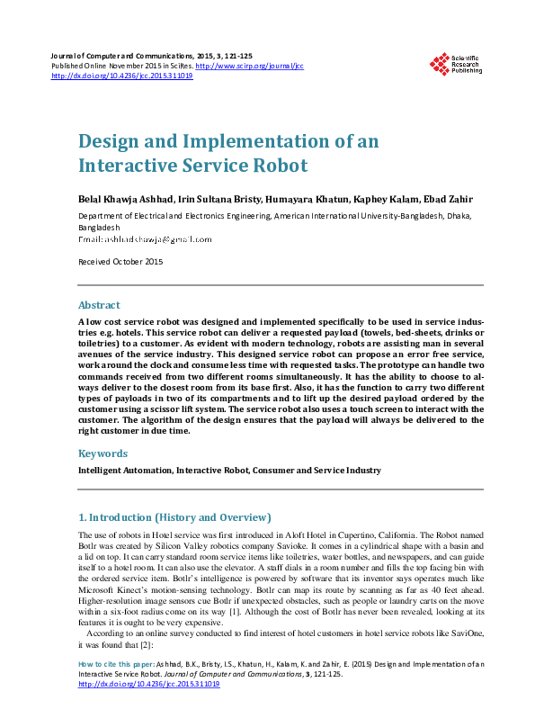 (PDF) Design and Implementation of an Interactive Service Robot