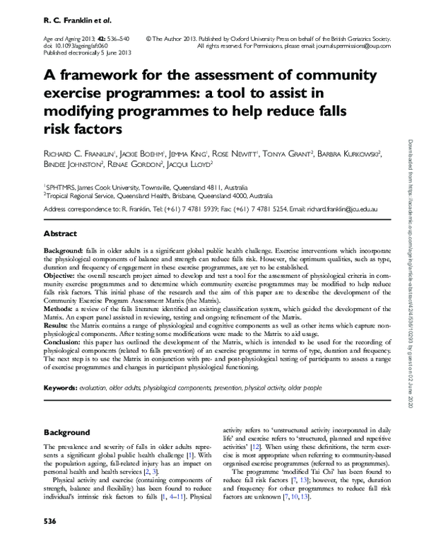 (PDF) A framework for the assessment of community exercise programmes ...