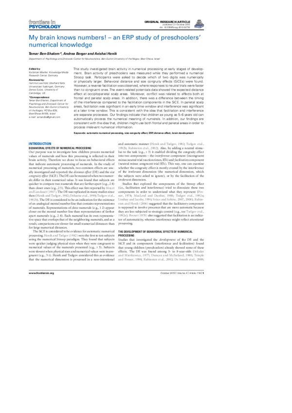 (PDF) My brain knows numbers! - an ERP study of preschoolers’ numerical ...